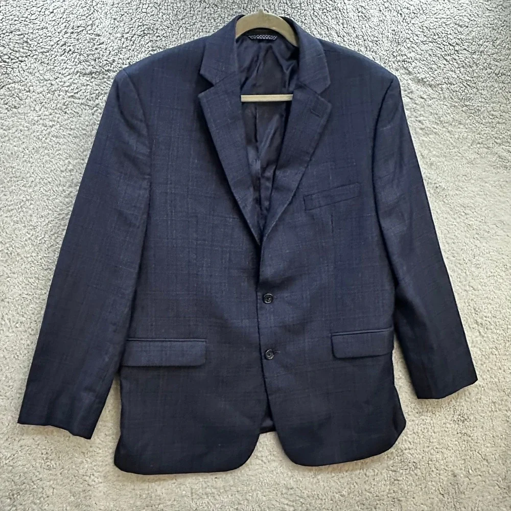 Lauren Ralph Lauren Mens 44R Navy Blue Glen Plaid Two Button Blazer Sport Coat